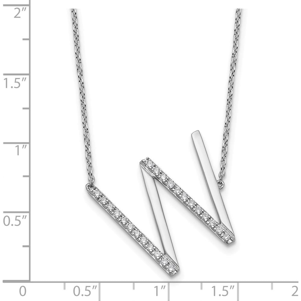 14K White Gold Sideways Diamond Initial W Necklace with Rhodium Plating - 0.15 Carat Diamond Weight by Oro Pregiato