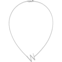 14K White Gold Sideways Diamond Initial W Necklace with Rhodium Plating - 0.15 Carat Diamond Weight by Oro Pregiato