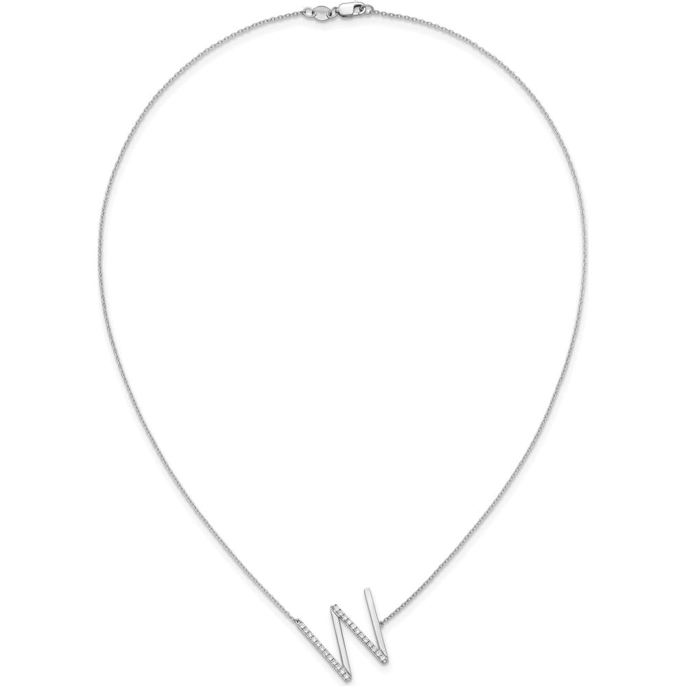 14K White Gold Sideways Diamond Initial W Necklace with Rhodium Plating - 0.15 Carat Diamond Weight by Oro Pregiato