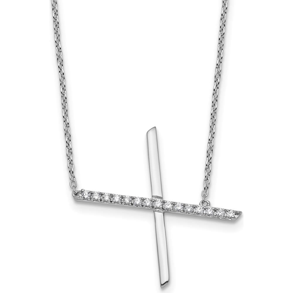 14K White Gold Sideways Diamond Initial "X" Necklace - 0.10 Carat Total Diamond Weight by Oro Pregiato