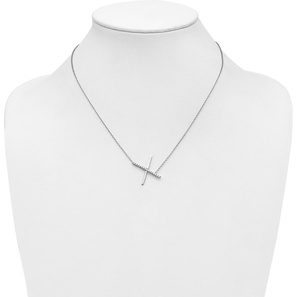 14K White Gold Sideways Diamond Initial "X" Necklace - 0.10 Carat Total Diamond Weight by Oro Pregiato