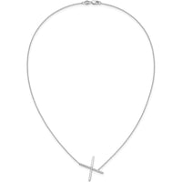 14K White Gold Sideways Diamond Initial "X" Necklace - 0.10 Carat Total Diamond Weight by Oro Pregiato