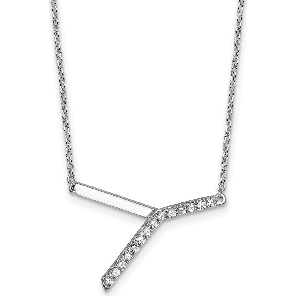 14K White Gold Sideways Diamond Initial Y Necklace - Personalized Pendant with Diamond Accents by Oro Pregiato