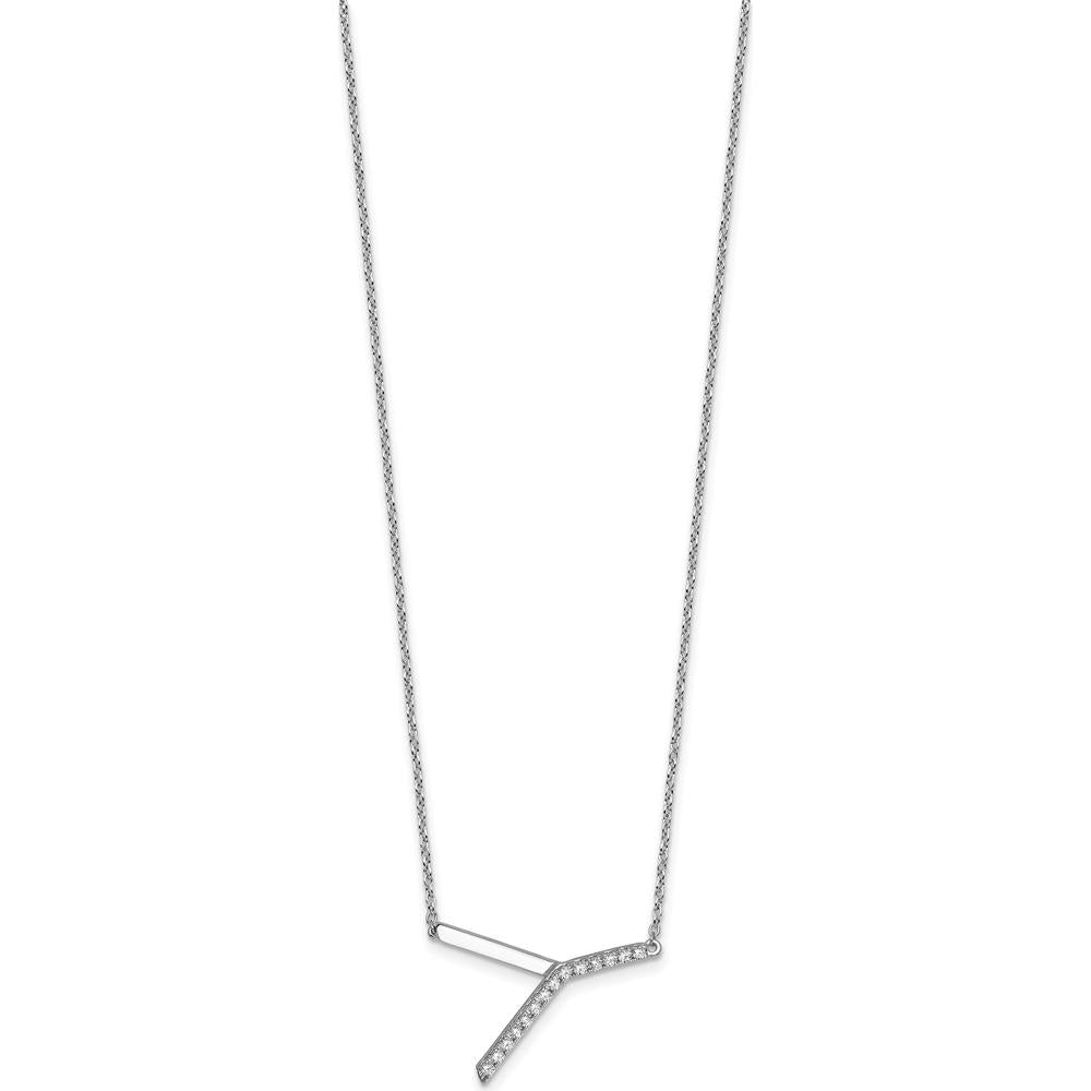 14K White Gold Sideways Diamond Initial Y Necklace - Personalized Pendant with Diamond Accents by Oro Pregiato