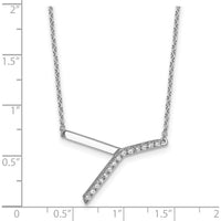 14K White Gold Sideways Diamond Initial Y Necklace - Personalized Pendant with Diamond Accents by Oro Pregiato