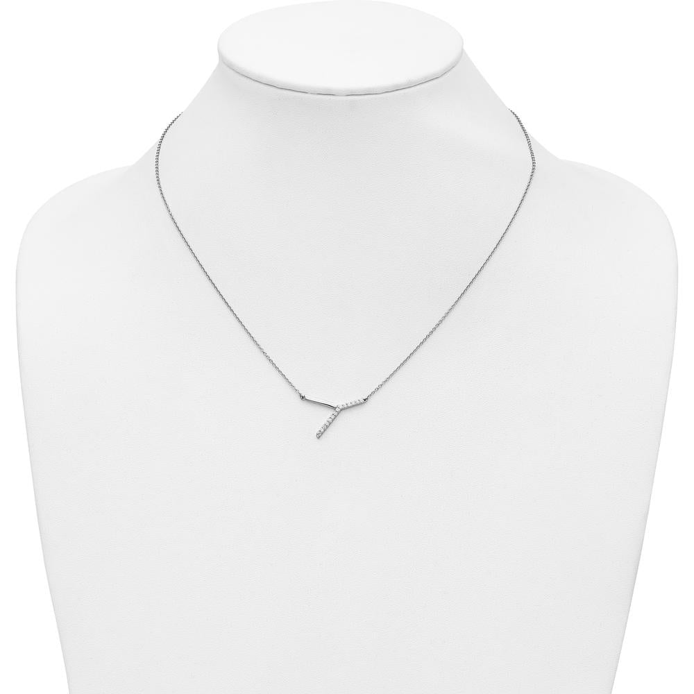 14K White Gold Sideways Diamond Initial Y Necklace - Personalized Pendant with Diamond Accents by Oro Pregiato