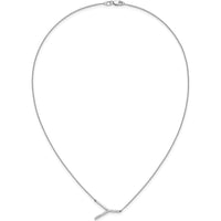 14K White Gold Sideways Diamond Initial Y Necklace - Personalized Pendant with Diamond Accents by Oro Pregiato