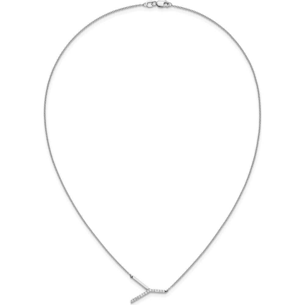 14K White Gold Sideways Diamond Initial Y Necklace - Personalized Pendant with Diamond Accents by Oro Pregiato