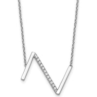 14K White Gold Sideways Diamond Initial Z Necklace with Rhodium Plating by Oro Pregiato