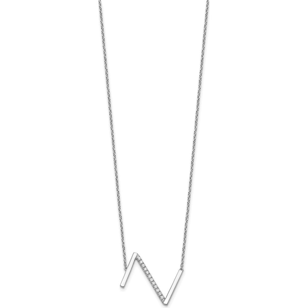 14K White Gold Sideways Diamond Initial Z Necklace with Rhodium Plating by Oro Pregiato
