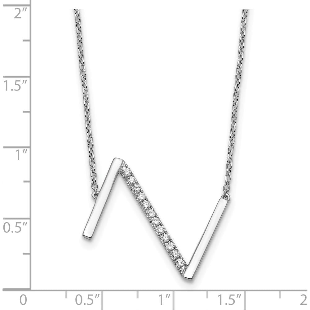 14K White Gold Sideways Diamond Initial Z Necklace with Rhodium Plating by Oro Pregiato