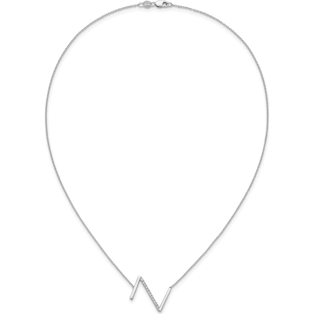 14K White Gold Sideways Diamond Initial Z Necklace with Rhodium Plating by Oro Pregiato