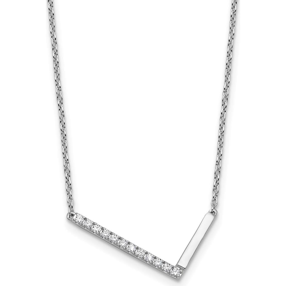 14K White Gold Sideways "L" Diamond Pendant Necklace - 0.20 Carat Total Diamond Weight by Oro Pregiato