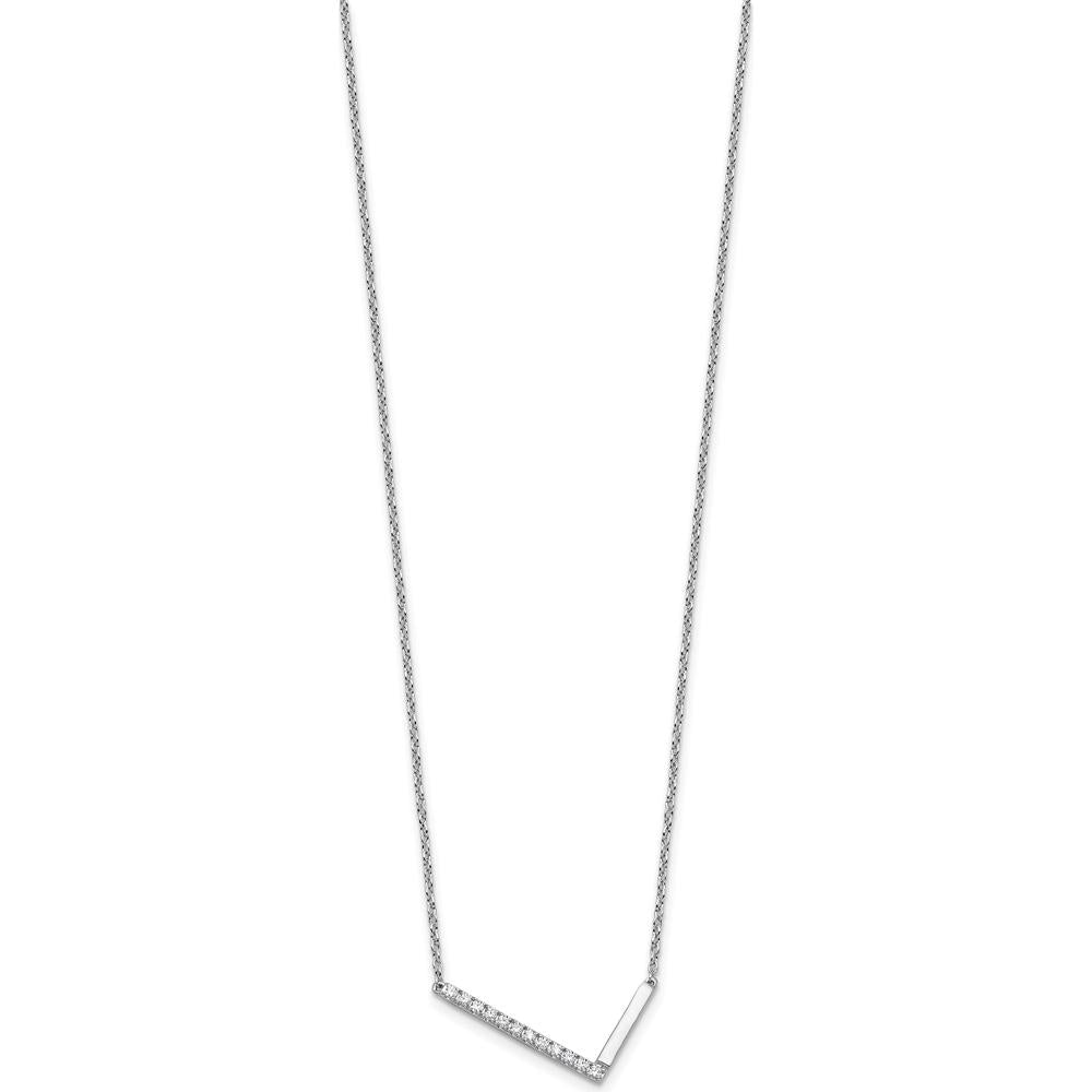 14K White Gold Sideways "L" Diamond Pendant Necklace - 0.20 Carat Total Diamond Weight by Oro Pregiato