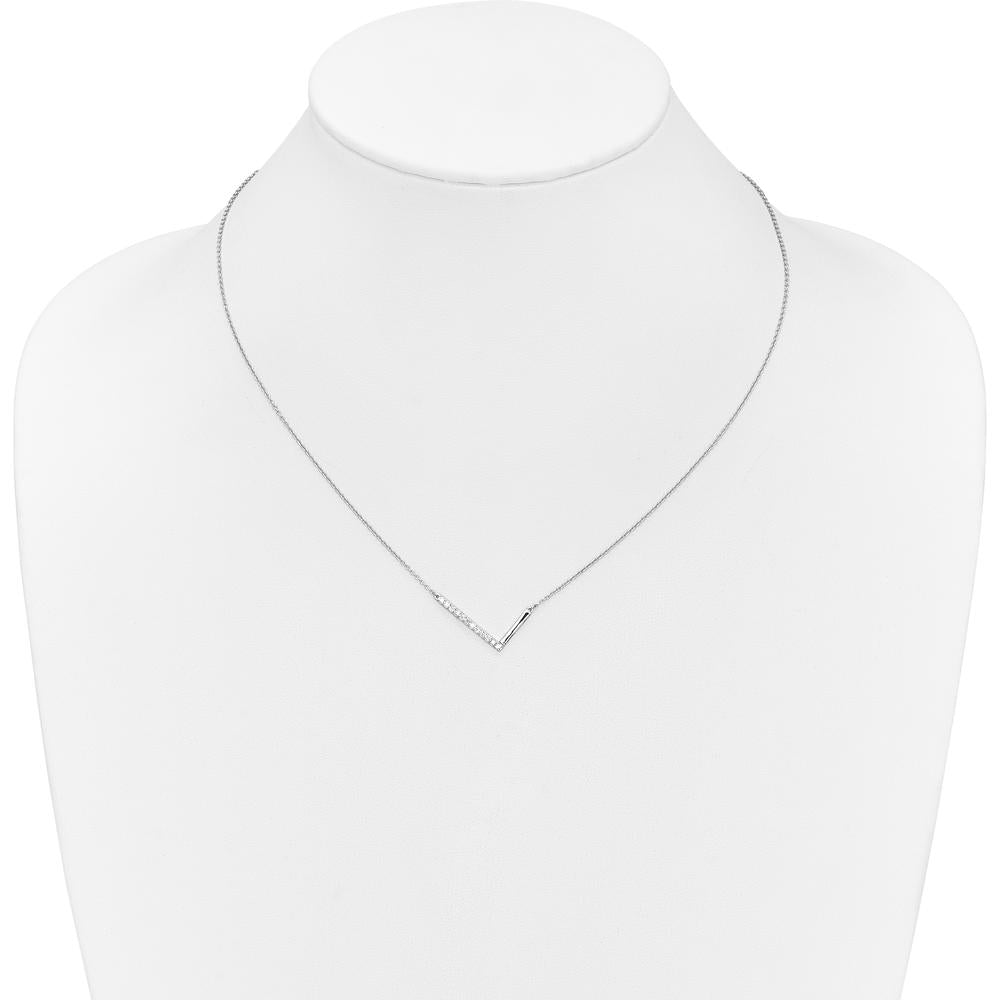 14K White Gold Sideways "L" Diamond Pendant Necklace - 0.20 Carat Total Diamond Weight by Oro Pregiato