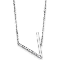 14K White Gold Sideways V Pendant Necklace with Diamonds - Personalized Initial V Charm by Oro Pregiato