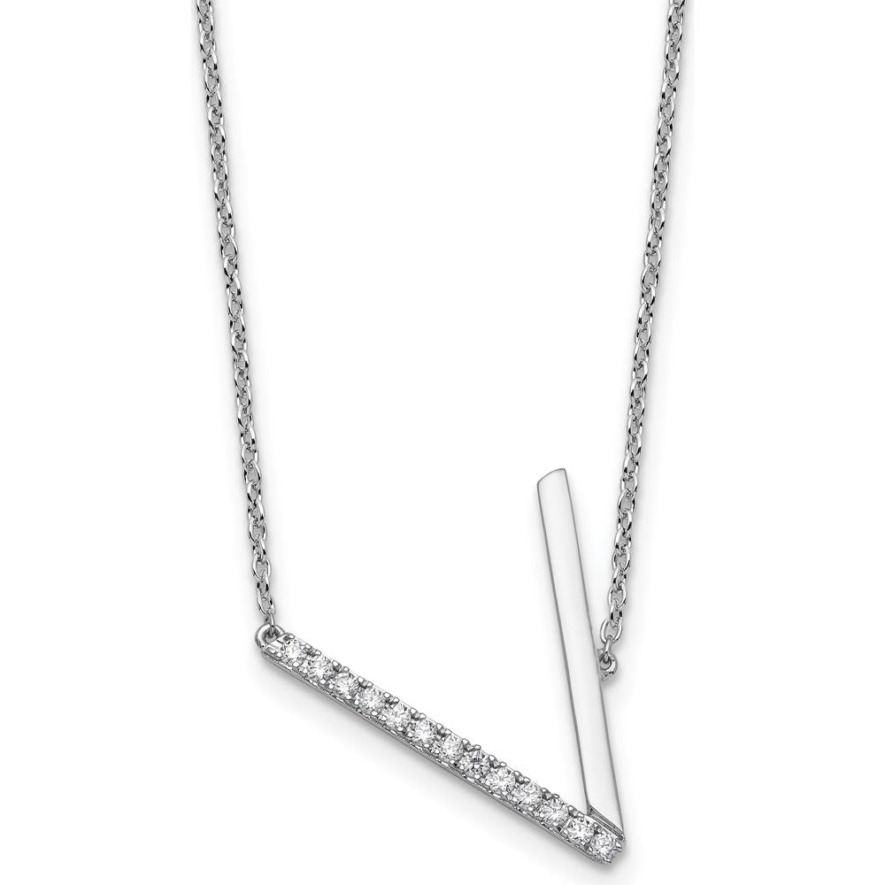 14K White Gold Sideways V Pendant Necklace with Diamonds - Personalized Initial V Charm by Oro Pregiato