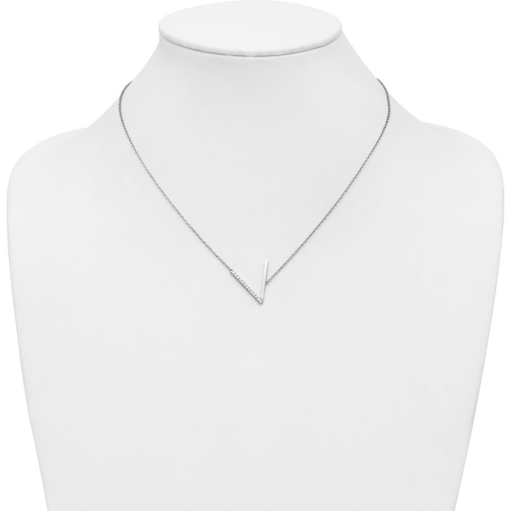 14K White Gold Sideways V Pendant Necklace with Diamonds - Personalized Initial V Charm by Oro Pregiato