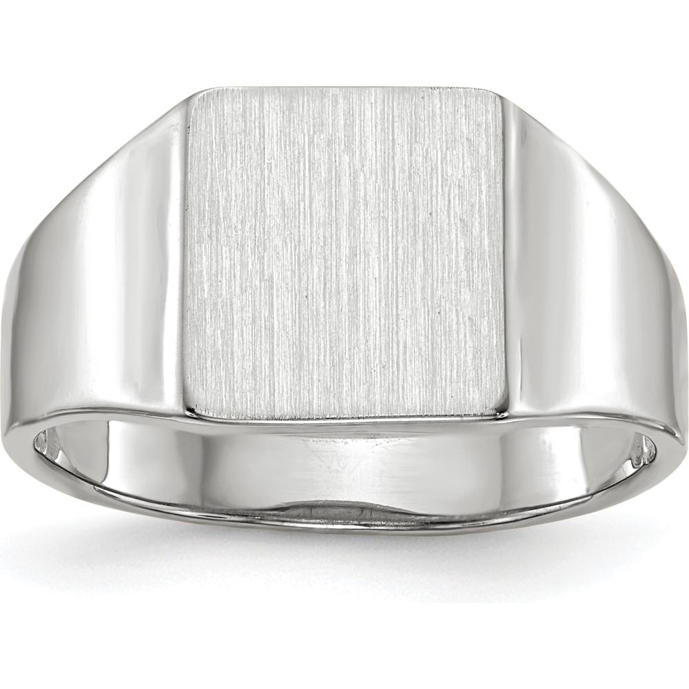 14K White Gold Signet Ring with Polished and Brushed Finish - 8.5x9.5mm Top Size by 0