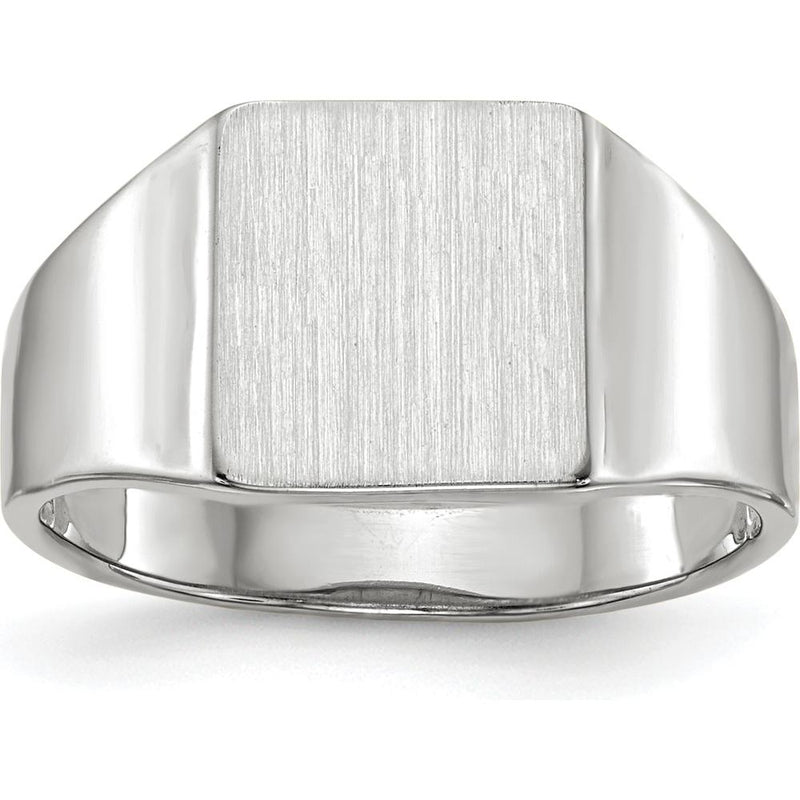14K White Gold Signet Ring with Polished and Brushed Finish - 8.5x9.5mm Top Size by 0
