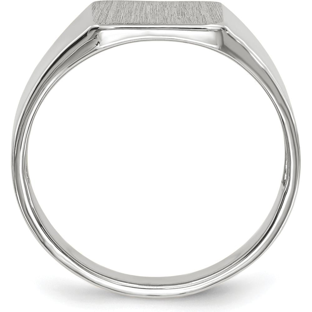 14K White Gold Signet Ring with Polished and Brushed Finish - 8.5x9.5mm Top Size by 0