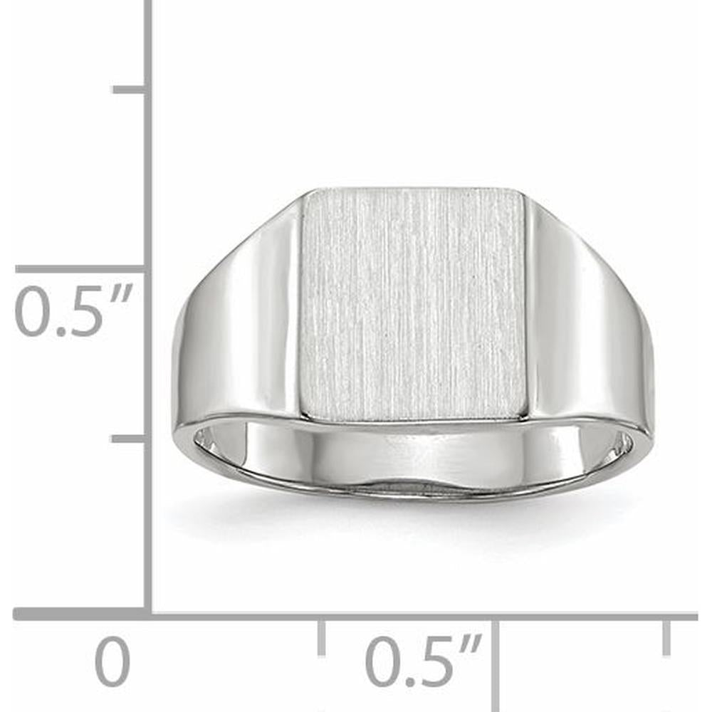 14K White Gold Signet Ring with Polished and Brushed Finish - 8.5x9.5mm Top Size by 0