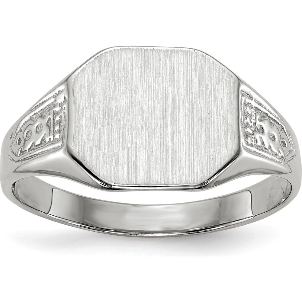 14K White Gold Signet Ring with Polished & Brushed Finish - 9x10.5mm Top Size by 0