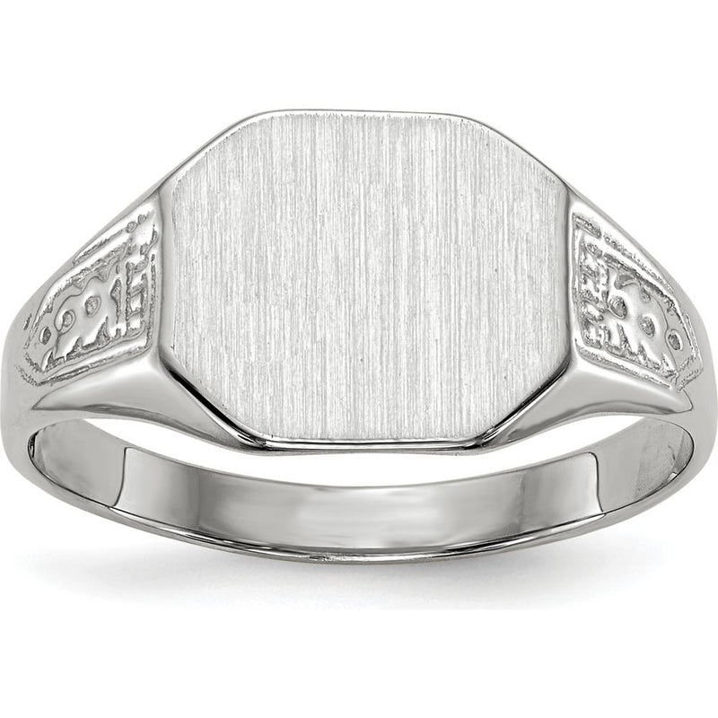 14K White Gold Signet Ring with Polished & Brushed Finish - 9x10.5mm Top Size by 0