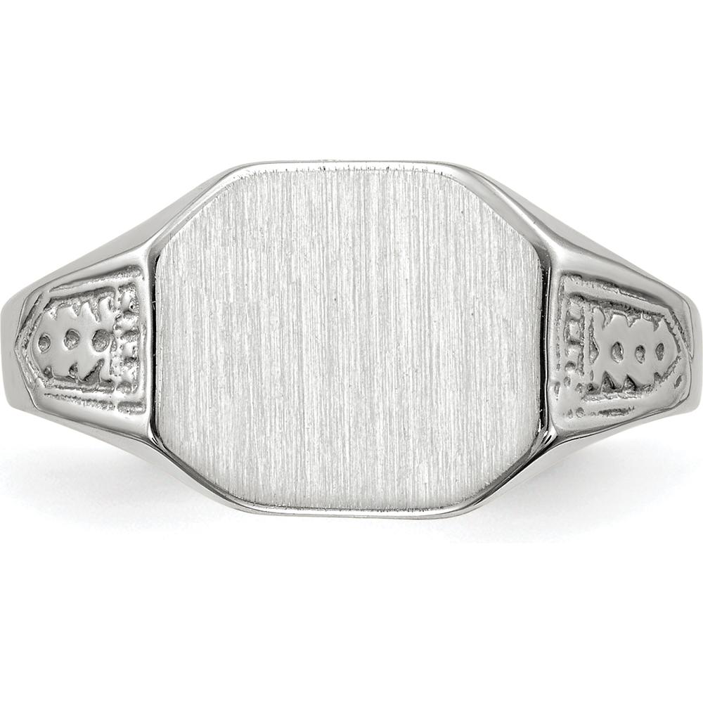 14K White Gold Signet Ring with Polished & Brushed Finish - 9x10.5mm Top Size by 0