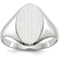 14K White Gold Signet Ring with Polished & Brushed Satin Finish - Unisex, Engravable, Closed Back by 0