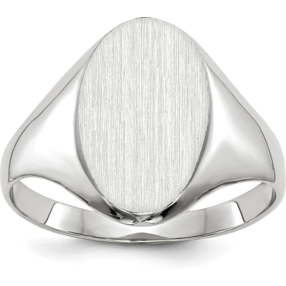14K White Gold Signet Ring with Polished & Brushed Satin Finish - Unisex, Engravable, Closed Back by 0