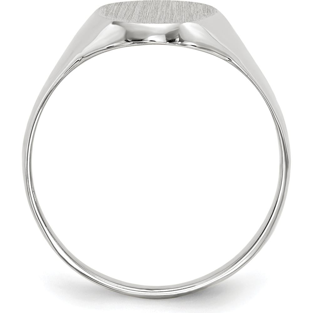 14K White Gold Signet Ring with Polished & Brushed Satin Finish - Unisex, Engravable, Closed Back by 0