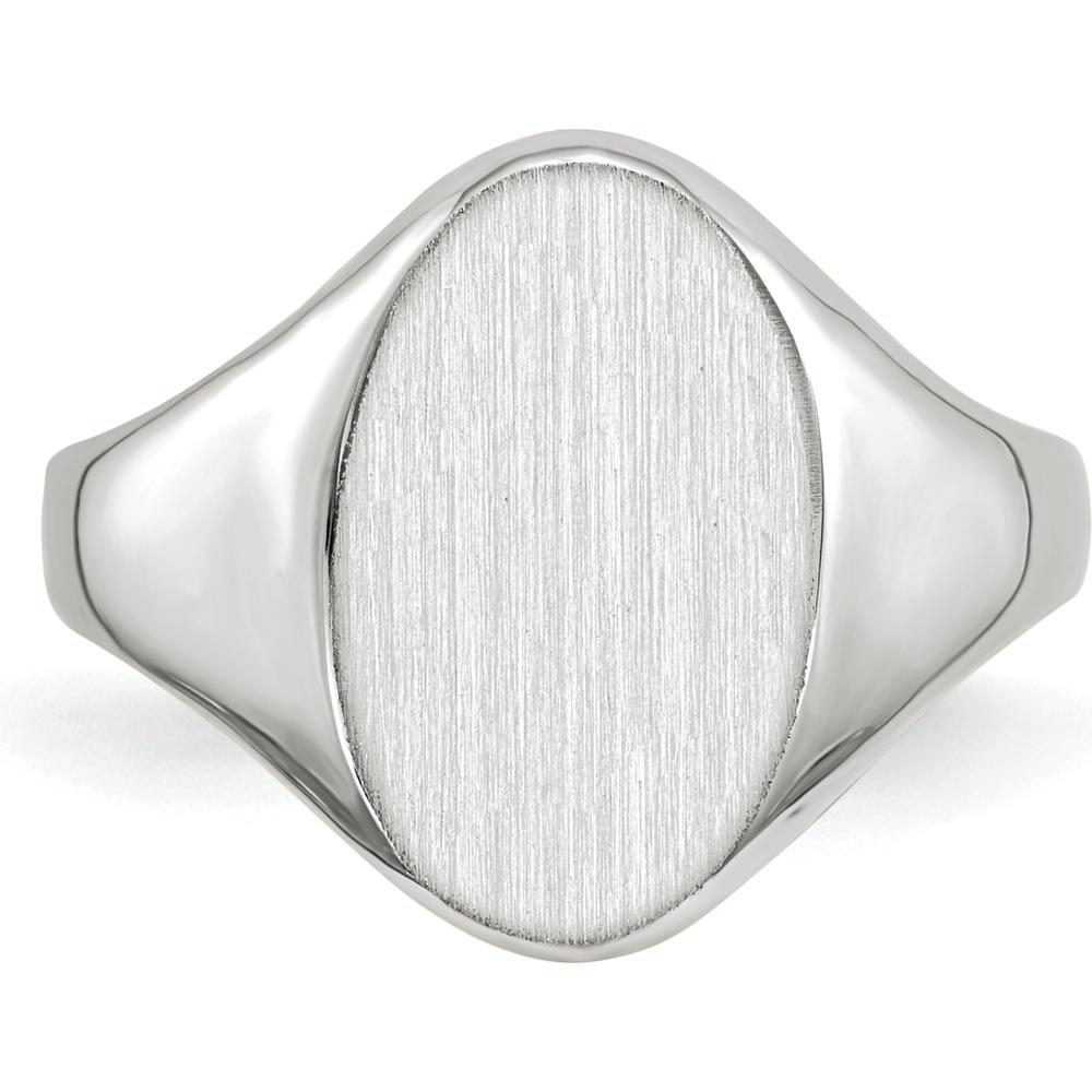 14K White Gold Signet Ring with Polished & Brushed Satin Finish - Unisex, Engravable, Closed Back by 0