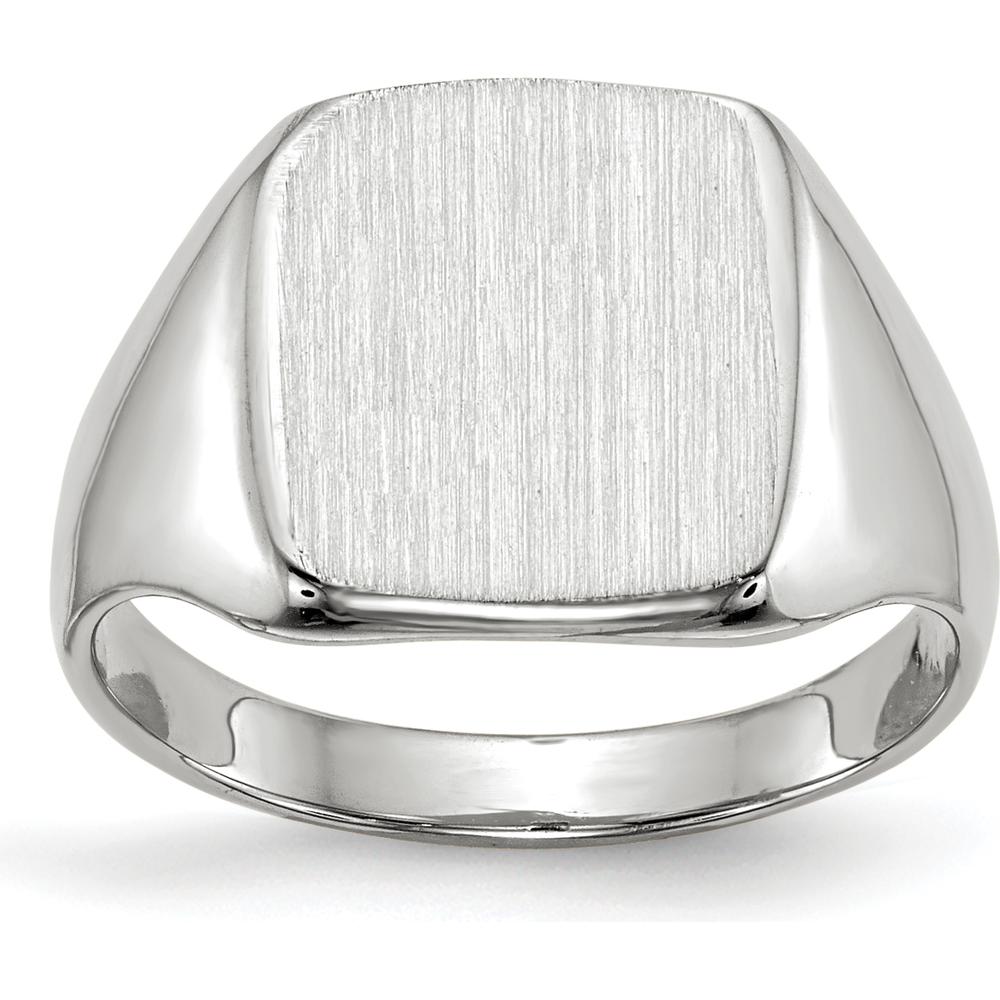 14K White Gold Signet Ring with Satin and Polished Finish - 10.5x11.0mm Top Size by 0