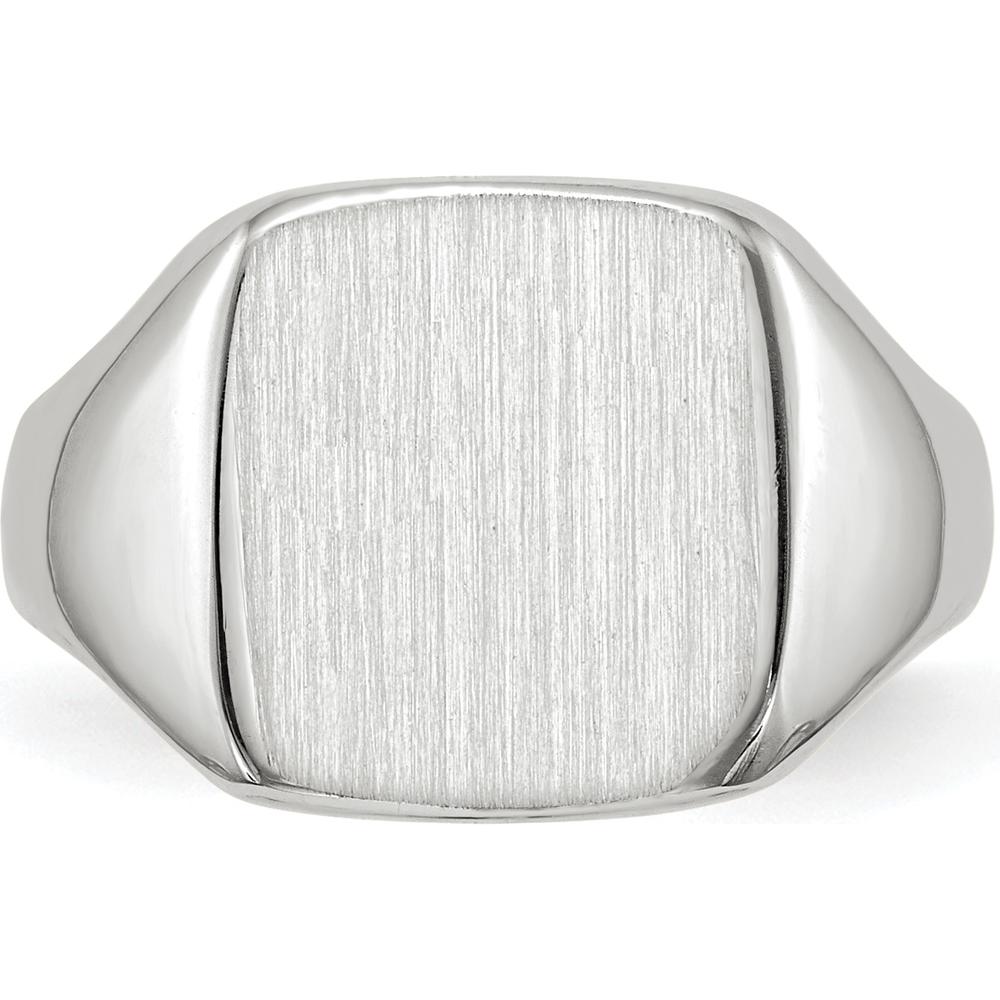 14K White Gold Signet Ring with Satin and Polished Finish - 10.5x11.0mm Top Size by 0
