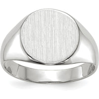 14K White Gold Signet Ring with Satin and Polished Finish - Engravable 10.5x10.5mm Top by 0