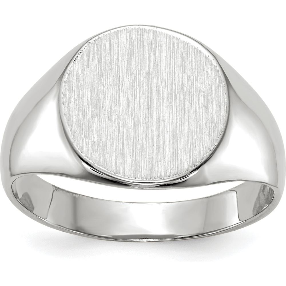 14K White Gold Signet Ring with Satin and Polished Finish - Engravable 10.5x10.5mm Top by 0