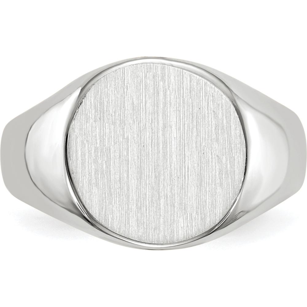 14K White Gold Signet Ring with Satin and Polished Finish - Engravable 10.5x10.5mm Top by 0