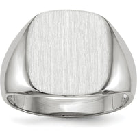 14K White Gold Signet Ring with Satin and Polished Finish - Engravable, 13.5mm x 14.5mm Top Size by 0