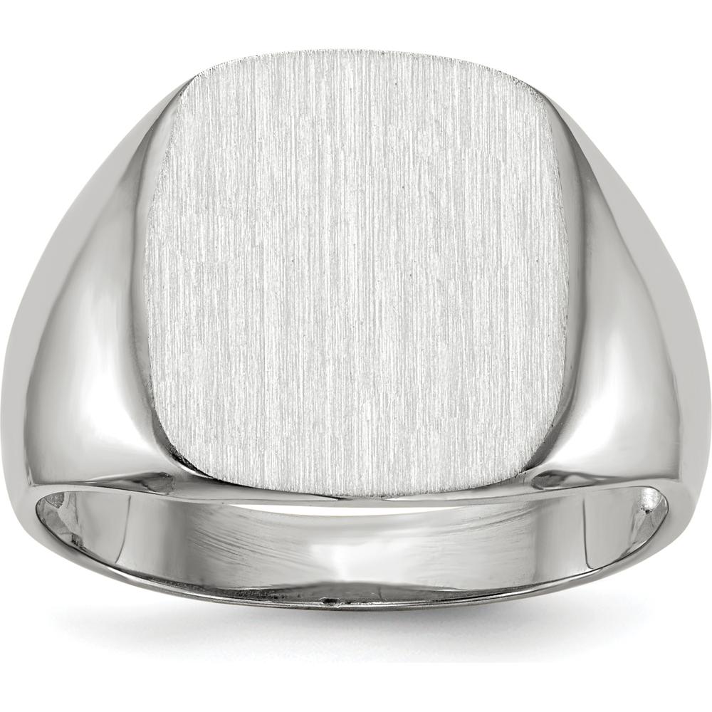 14K White Gold Signet Ring with Satin and Polished Finish - Engravable, 13.5mm x 14.5mm Top Size by 0
