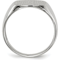 14K White Gold Signet Ring with Satin and Polished Finish - Engravable, 13.5mm x 14.5mm Top Size by 0