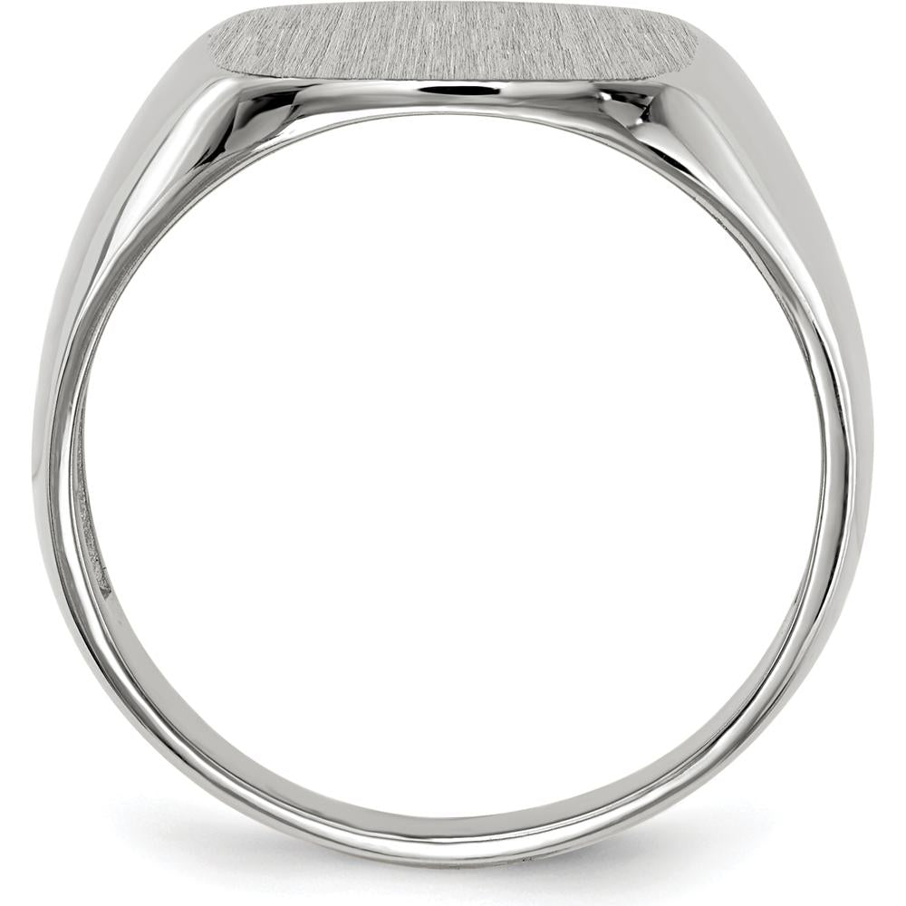 14K White Gold Signet Ring with Satin and Polished Finish - Engravable, 13.5mm x 14.5mm Top Size by 0