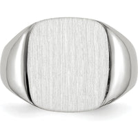14K White Gold Signet Ring with Satin and Polished Finish - Engravable, 13.5mm x 14.5mm Top Size by 0