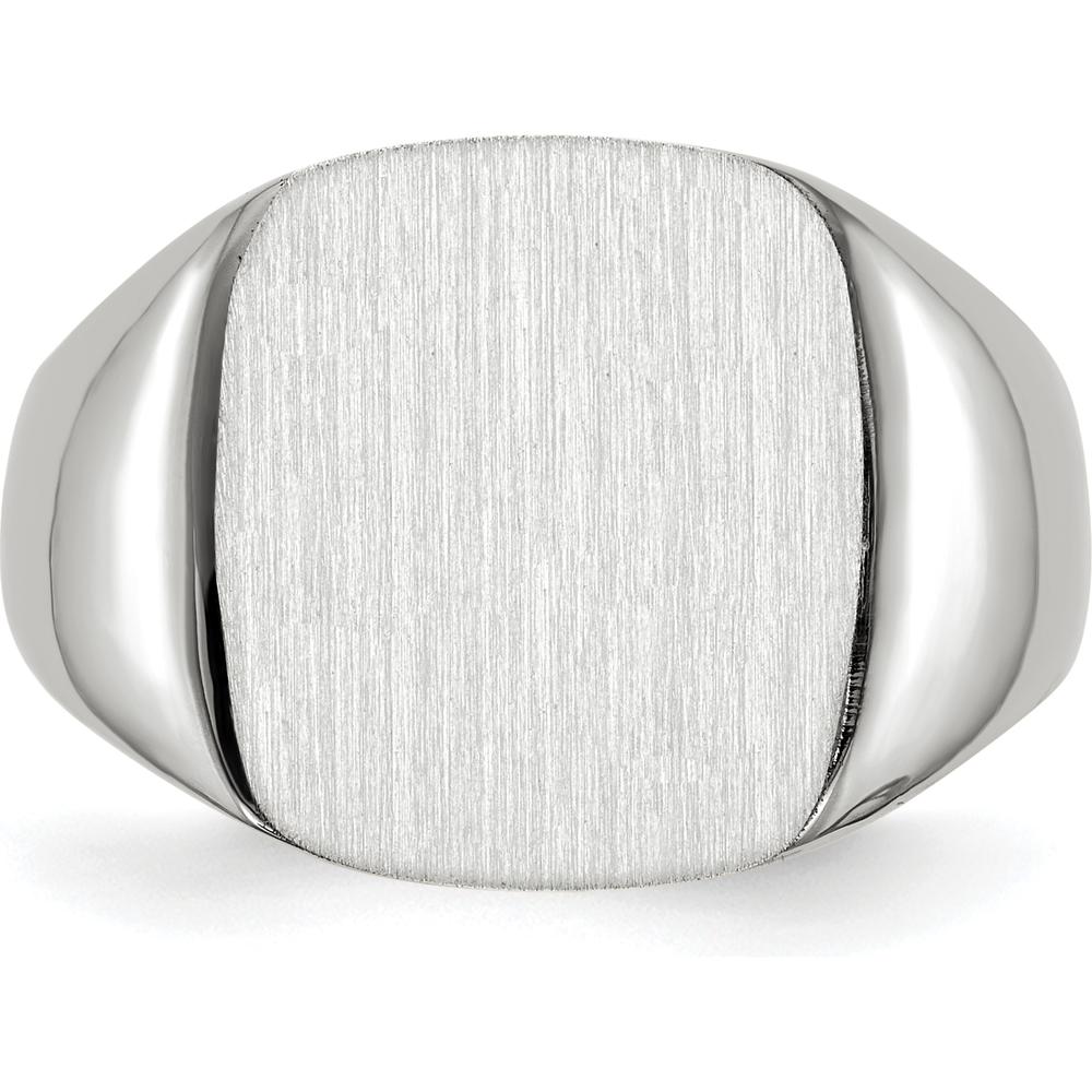 14K White Gold Signet Ring with Satin and Polished Finish - Engravable, 13.5mm x 14.5mm Top Size by 0