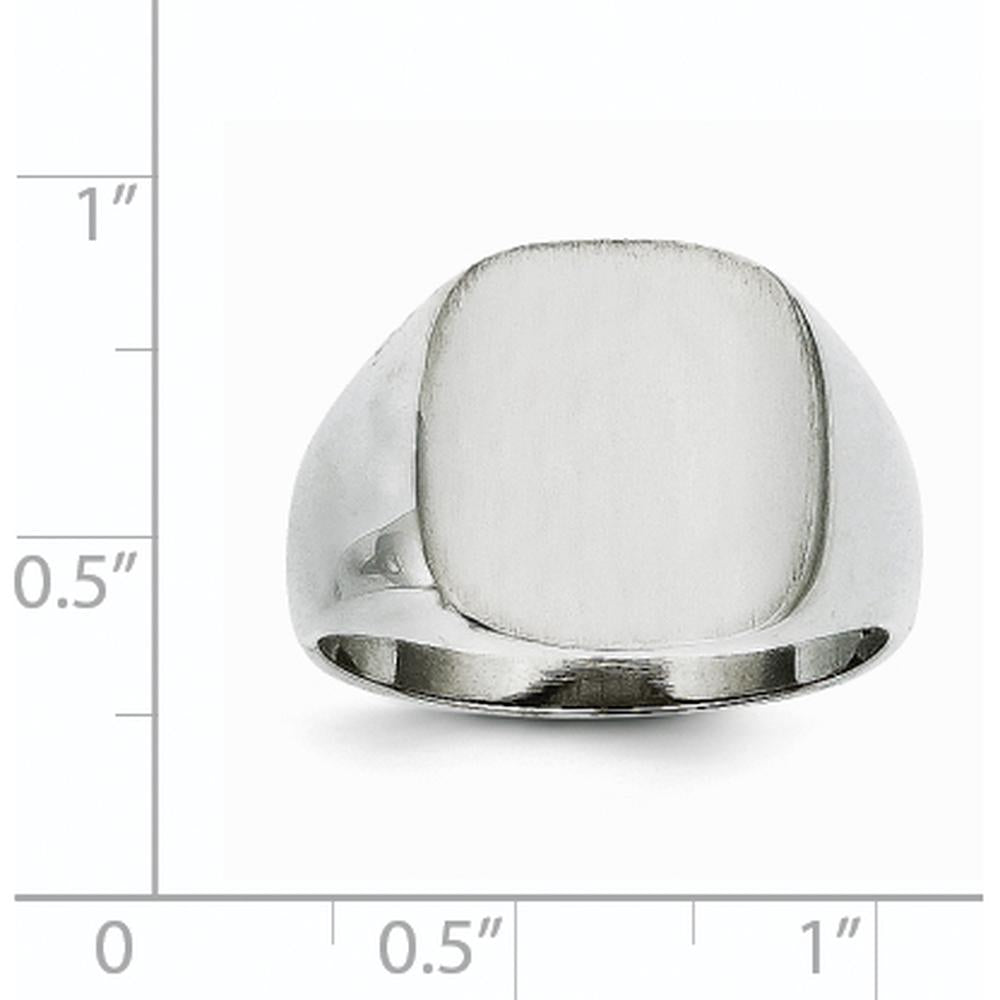 14K White Gold Signet Ring with Satin and Polished Finish - Engravable, 13.5mm x 14.5mm Top Size by 0