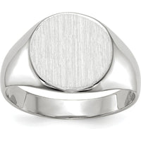 14K White Gold Signet Ring with Satin Finish and Engravable 10.0x11.0mm Top - Unisex, Adjustable by 0