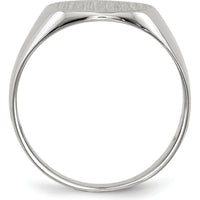 14K White Gold Signet Ring with Satin Finish and Engravable 10.0x11.0mm Top - Unisex, Adjustable by 0