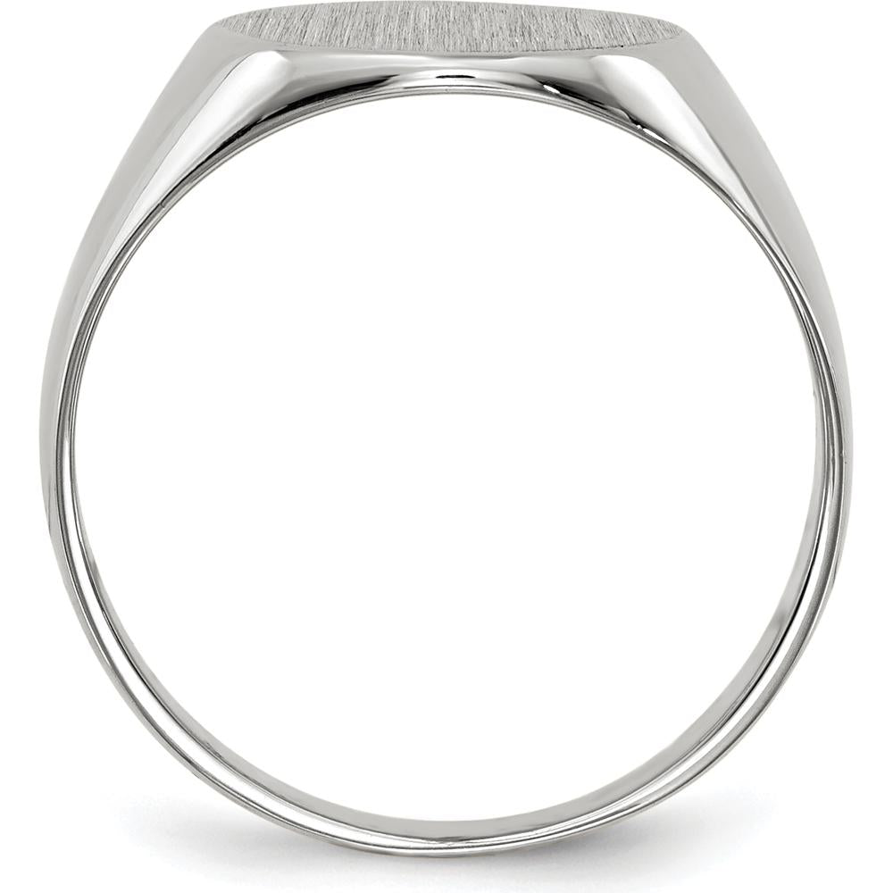 14K White Gold Signet Ring with Satin Finish and Engravable 10.0x11.0mm Top - Unisex, Adjustable by 0