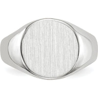 14K White Gold Signet Ring with Satin Finish and Engravable 10.0x11.0mm Top - Unisex, Adjustable by 0