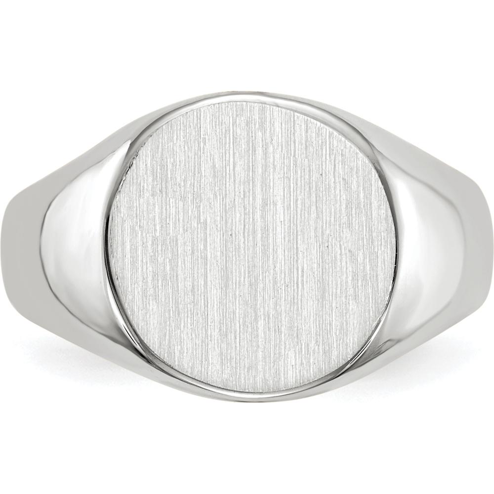 14K White Gold Signet Ring with Satin Finish and Engravable 10.0x11.0mm Top - Unisex, Adjustable by 0